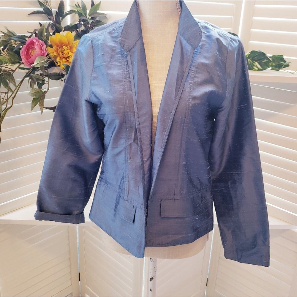 CHICOS SKY BLUE SILK JACKET W POCKETS SIZE 2(LG)